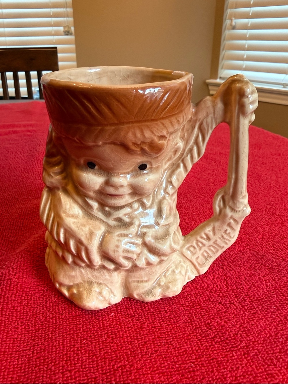 Vintage McCoy Brush Pottery Character Mug Davy Crockett Ceramic Peachy Beige 50s